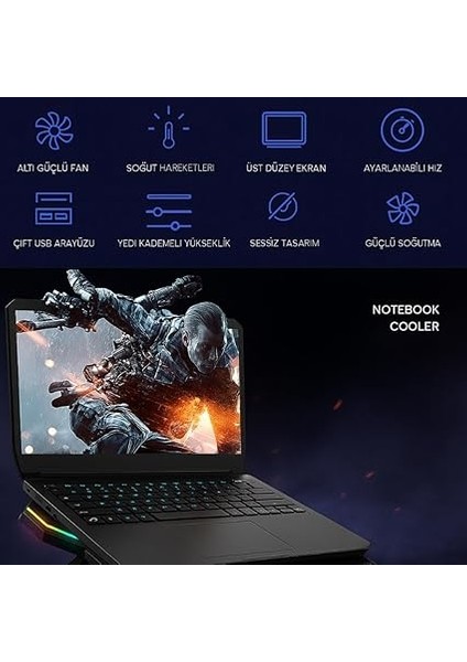 6 Fanlı Rgb Işıklı Dijital Ekranlı Laptop Soğutucu Stand, 7 Kademeli Yükseklik Ayarlı Süper Soğutucu Stand fiyatları
