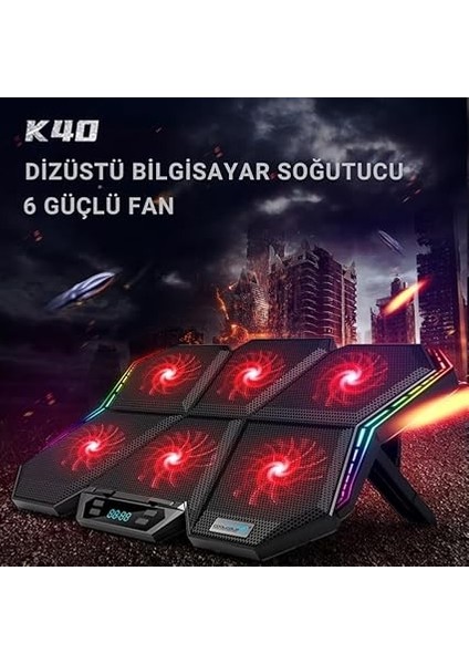 6 Fanlı Rgb Işıklı Dijital Ekranlı Laptop Soğutucu Stand, 7 Kademeli Yükseklik Ayarlı Süper Soğutucu Stand modelleri