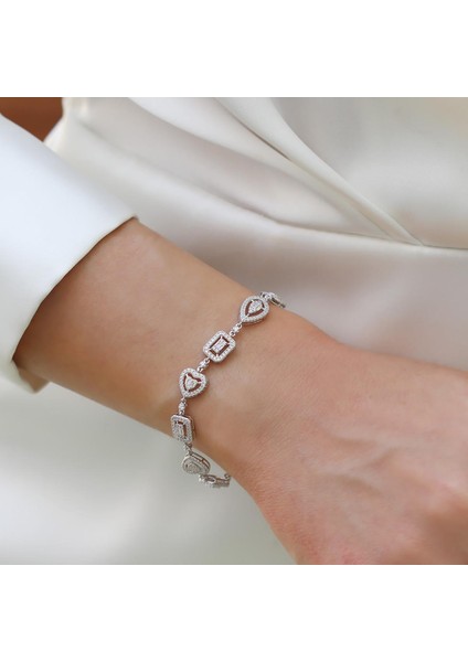 Kalp Baget Damla Figürlü Zirkon Taşlı Gümüş Bileklik fiyatları