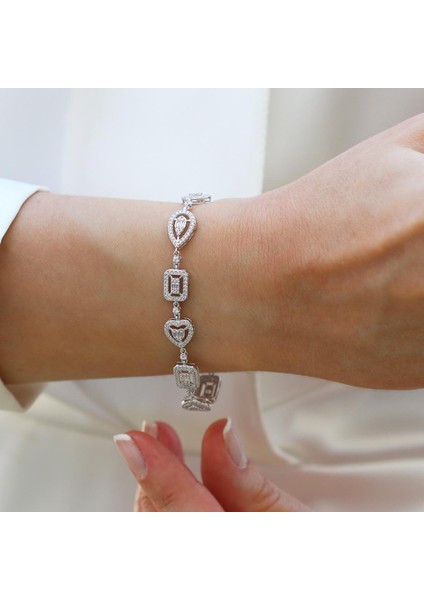 Kalp Baget Damla Figürlü Zirkon Taşlı Gümüş Bileklik modelleri