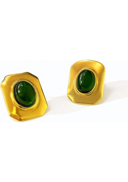 Gold Detaylı Renkli Taşlı Kare Çelik Vintage Küpe fiyatları