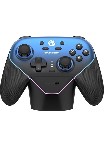 Super Nova Wireless Gaming Controller For Pc/switch/ios/android, Hall Effect Stick & Trigger, Rubberized Grips, Rgb Lighting, Swappable Abxy, Detachable Faceplate, 1000MAH With Charging Dock