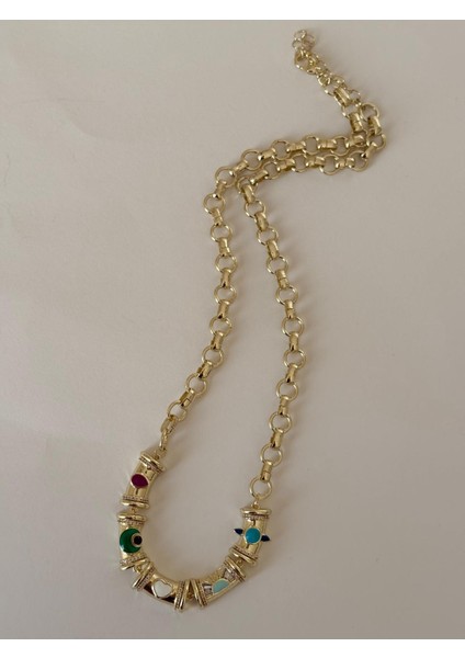 Özel Seri Gold 14K Kaplama Renkli Kalp Detaylı Kolye fiyatları