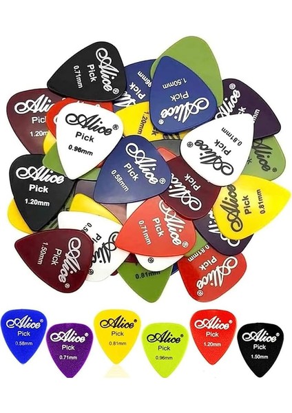 30 Adet Gitar Penası - 0,58-1,5 Mm, 6 Farklı Çeşit - Akustik, Elektro Gitar, Ukulele ve Bas Için Selüloit Aksesuar