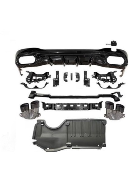 Mercedes C Serisi W206 C43 Amg Difüzör + Siyah Egzoz Ucu Seti