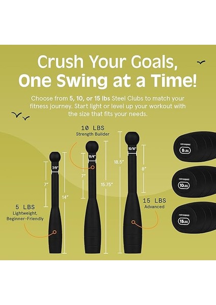 Grip Steel Club Kuvvet Antrenmanı, Rehabilitasyon, Germe, Koşullandırma ve Rotasyon Antrenmanı - Kadınlar ve Erkekler Için 5, 10, 15 Lbs Seçenekleri indirimleri