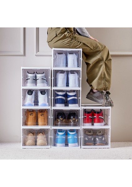 6 Katlı Kapaklı Katlanabilir Plastik Şeffaf Ayakkabı Dolabı fırsatları