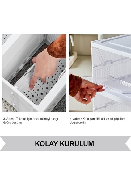 6 Katlı Kapaklı Katlanabilir Plastik Şeffaf Ayakkabı Dolabı