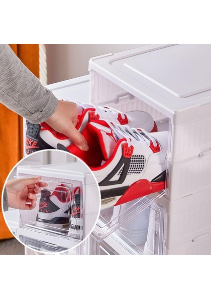 6 Katlı Kapaklı Katlanabilir Plastik Şeffaf Ayakkabı Dolabı