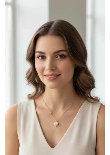 Kalp Tek Taş Çelik Kolye | Sns200331