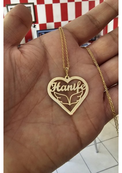 925 Ayar Gümüş 24 Ayar Altın Kaplama Kanatlı Kalpli Isimli Kolye