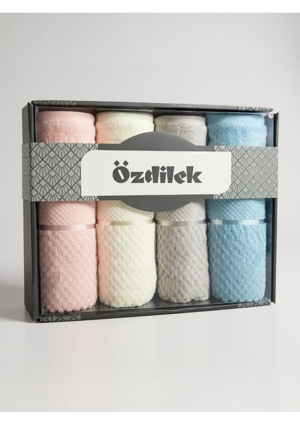 Kadife Bright Renkli 4’lü Kutulu Havlu Seti – %100 Pamuk, Yumuşak ve Şık 50×90 cm fiyatları