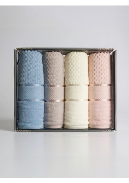 Kadife Bright Renkli 4’lü Kutulu Havlu Seti – %100 Pamuk, Yumuşak ve Şık 50×90 cm modelleri