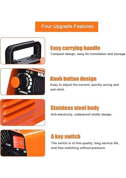Inverter Kaynakçı 20-250A Mma Mini Ark Kaynak Makinesi Profesyonel Teknoloji Igbt | 1,90 Kg, 200 x 86 x 123 mm | Su Geçirmez | Elektrot Kaynak Makinesi 220 V, Turuncu fırsatları