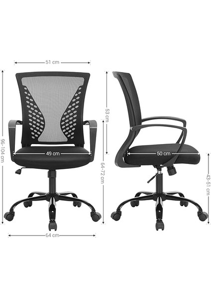Ofis Sandalyesi, 360 Döner Sandalye, Sallanma Fonksiyonlu, Nefes Alabilir, Ofis, Çalışma Odası, 120 Kg'a Kadar Taşıyabilir, Siyah, OBN22BK modelleri