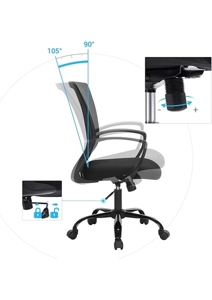 Ofis Sandalyesi, 360 Döner Sandalye, Sallanma Fonksiyonlu, Nefes Alabilir, Ofis, Çalışma Odası, 120 Kg'a Kadar Taşıyabilir, Siyah, OBN22BK indirimleri