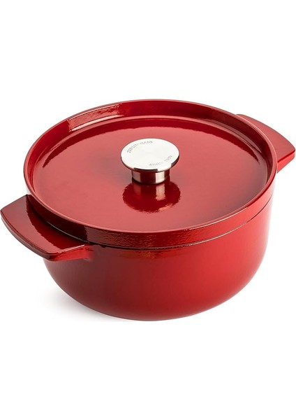 Cast Iron 22 Cm/3,3 L Kapaklı Tencere, Kaliteli, Sağlam ve Uzun Ömürlü, Kızartma, Kızartma, Pas Içermeyen Emaye Iç Kısım, Indüksiyon, Ergonomik Sap, 260°C'YE Kadar Fırına Dayanıklı, Kırmızı