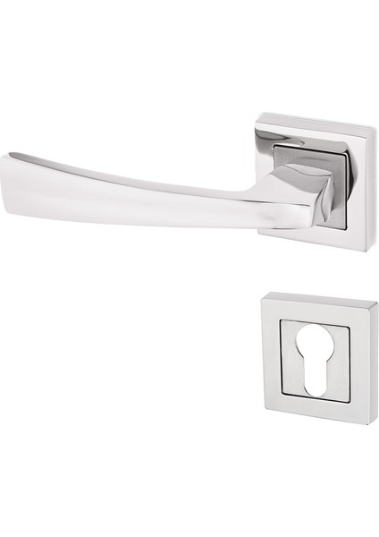 Konak Kapı Kolu Nikel Inox Kare Rozetli Yale Sol