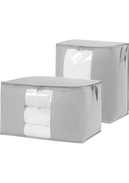 Textile 2&apos;li Pvc Pencereli Gri Renk Kapitone Hurç Set 1 Adet 45 x 30 x 50/1 Adet 60 x 43 x 35 cm