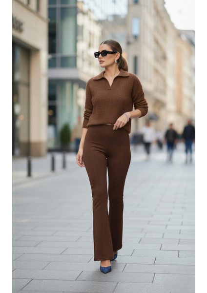 Yandan Fermuarlı Yüksek Bel Esnek Ispanyol Paça Tayt – Kadın Pantolon Modeli- Siyah ve Kahve fiyatları