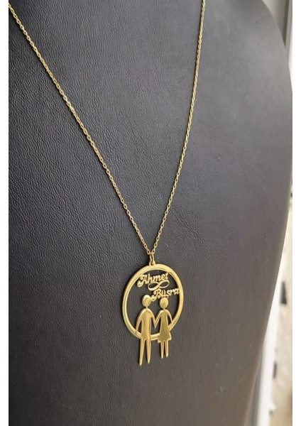 925 Ayar Gümüş 24 Ayar Altın Kaplama Aile Kolye