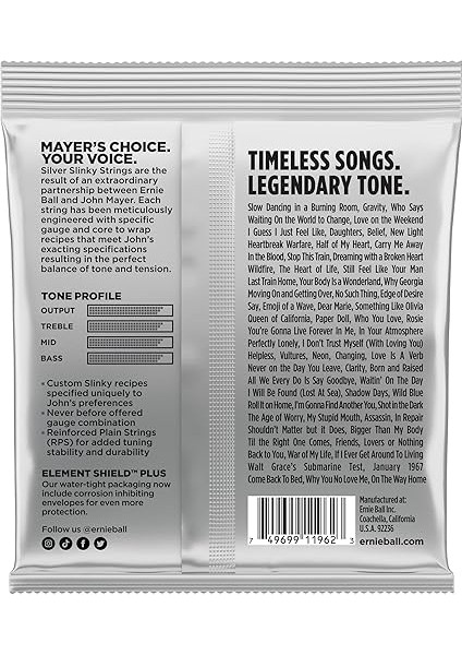 Ball John Mayer Silver Slinky Nickel Wound Elektro Gitar Telleri 10,5-47 Ölçü fiyatları