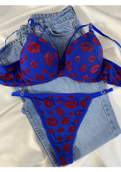 Kadın Öpücük Baskılı Ipli Balenli Destekli Dolgulu Push Up Sütyen Takımı Iç Çamaşırı Takımı fiyatları