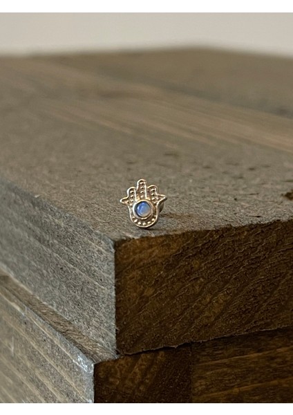 925 Ayar Gümüş Opal Taşlı Fatma Ana Eli Kıkırdak Helix Tragus Piercingi Gümüş Piercing