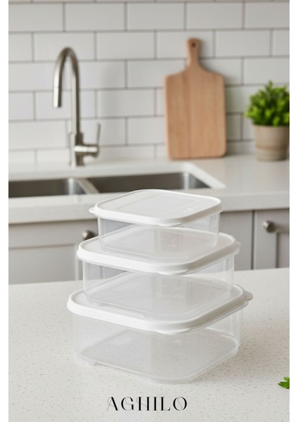 3'lü Saklama Kabı Seti – Kapaklı Vakumlu Gıda / Erzak Kutuları (1,1 + 2,2 + 3,65 Lt)