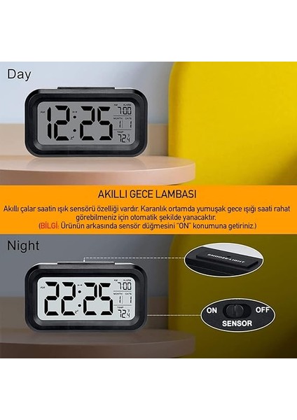 Dekoratif Işıklı Çalar Saat Alarmlı Termometreli Sıcaklık Gösteren Dijital Saat Tarih Gösteren Başucu Saati Masa Saati (3xaaa) Pilli Çalar Saat Akıllı Gece Işıklı Çalar Saat (Beyaz) modelleri