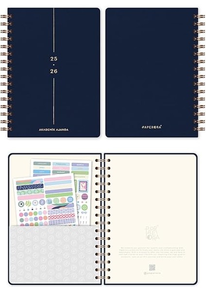 A5 Spiralli Keten 16 Aylık Akademik Ajanda - Lacivert fırsatları