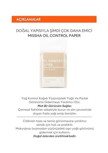 Mıssha Yağ Kontrol Kağıdı Oil Control Paper 100 Adet fiyatları