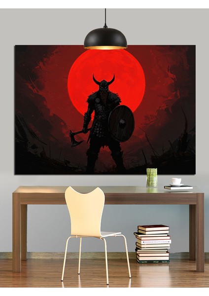 Kırmızı Parlayan Silüet Viking Dekoratif Kanvas - Mdf Ahşap Tablo fiyatları