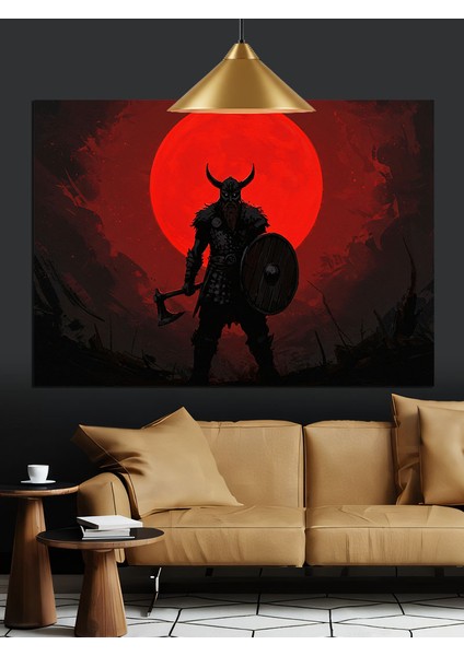 Kırmızı Parlayan Silüet Viking Dekoratif Kanvas - Mdf Ahşap Tablo fırsatları