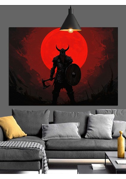 Kırmızı Parlayan Silüet Viking Dekoratif Kanvas - Mdf Ahşap Tablo indirimleri