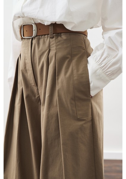 Geniş Pileli Gabardin Pantolon Haki fırsatları