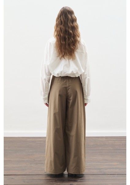 Geniş Pileli Gabardin Pantolon Haki