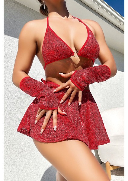 Nightlight Kırmızı Parıltılı Eldivenli Etekli Fantazi Takım 3612