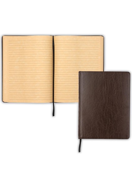 Sert Kapaklı Defter, Büyük Pu Deri Yazı Defteri, 18,5 x 25,5 Cm, 100 Parşömen Tarzı Çizgili Çarşaf (200 Sayfa), Koyu