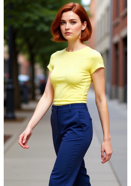 Yazlık Crop Bisiklet Yaka Fitted Viskoz Bluz Günlük Stil Uzun Ömürlü Zarifane Tasarım Premium Kalite