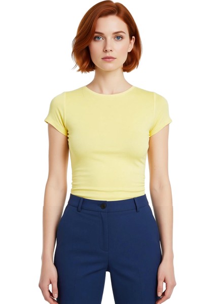 Yazlık Crop Bisiklet Yaka Fitted Viskoz Bluz Günlük Stil Uzun Ömürlü Zarifane Tasarım Premium Kalite modelleri