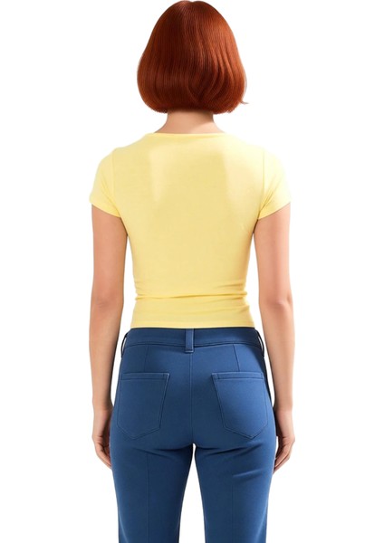 Yazlık Crop Bisiklet Yaka Fitted Viskoz Bluz Günlük Stil Uzun Ömürlü Zarifane Tasarım Premium Kalite fırsatları