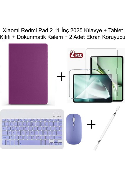 Yesnıce Xiaomi Redmi Pad 2 11 Inç 2025 Uyumlu Standlı Kılıf Dokunmatik Kalem ve Klavye Set