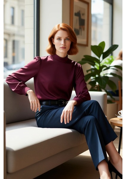 Kadın Saten Bluz Dik Yaka ve Bağlama Detaylı Tasarım Kaliteli Şık Rahat Modern Zarif Günlük