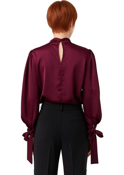 Kadın Saten Bluz Dik Yaka ve Bağlama Detaylı Tasarım Kaliteli Şık Rahat Modern Zarif Günlük modelleri