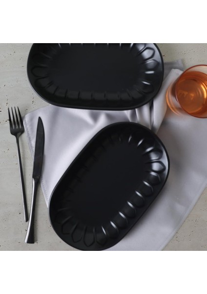 Mat Siyah Kayık Tabak 25 cm 2 Adet 956