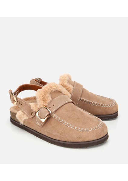 01TEH315700A340 KADIN Süet Deri Bej Içi Kürklü Sabo Terlik fiyatları
