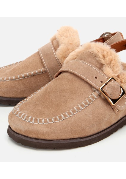 01TEH315700A340 KADIN Süet Deri Bej Içi Kürklü Sabo Terlik modelleri
