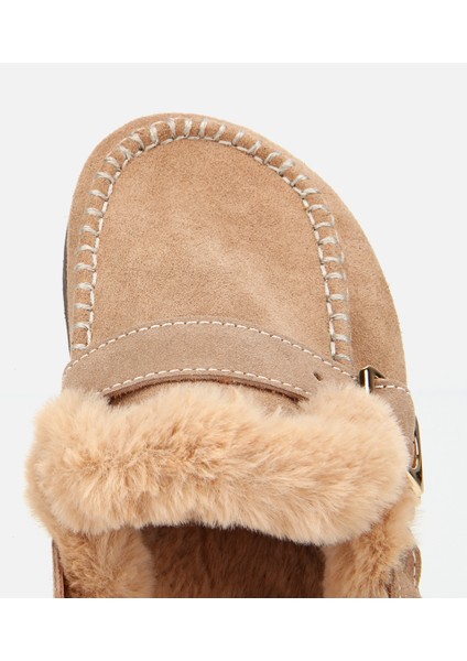 01TEH315700A340 KADIN Süet Deri Bej Içi Kürklü Sabo Terlik indirimleri