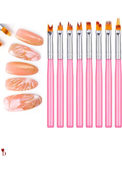 8 Adet Tırnak Süsleme ve Çizim Fırçası Seti | Jel ve Oje Uygulaması Için Farklı Şekiller